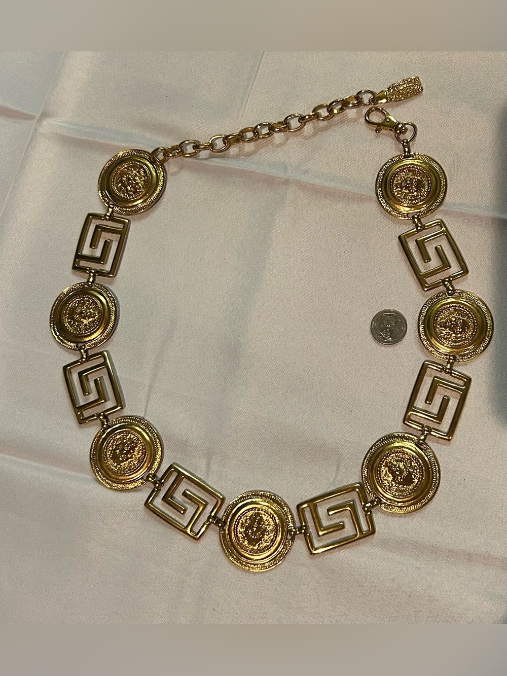 Vintage Neiman Marcus Gold Tone Lion Medallion Belt - Greek Key Versace Style